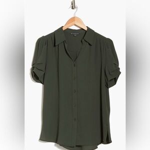 NWT Adrianna Papell Puff Sleeve Button Up Top Sz XL